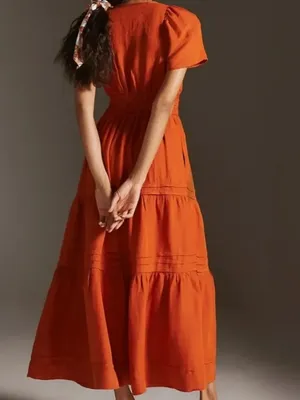 NWT by Anthropologie Somerset Maxi in Dark Orange Linen Edition Dress XS thumbnail 3