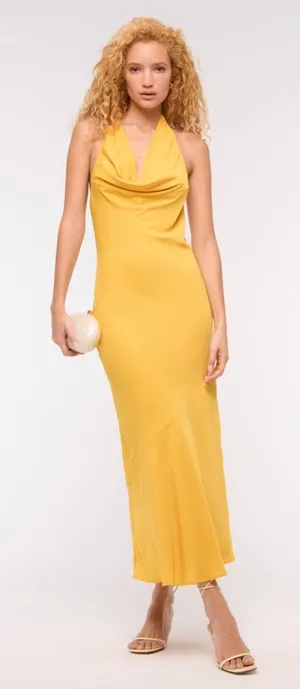 Abercrombie Yellow Cowl Halter Maxi Dress thumbnail 1