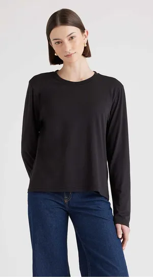 Quince Cotton Modal Relaxed Long Sleeve Tee black medium thumbnail 1