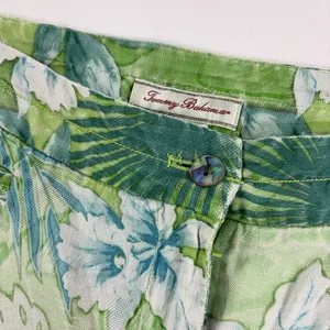 Tommy Bahama Shorts Womens 10 Green Silk Jacquard Floral Cargo Tropical Travel thumbnail 3