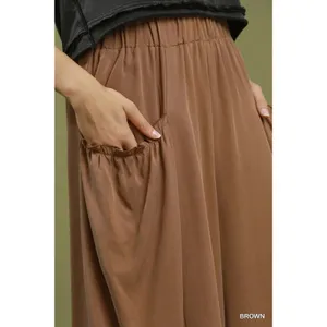 Umgee Flowy Wide Leg Pocket Pants - Brown - Large thumbnail 4