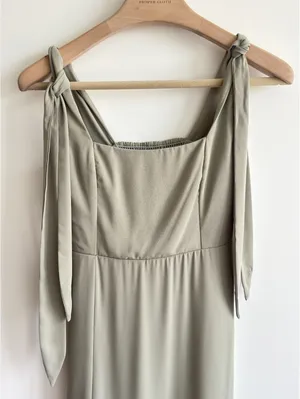 Show Me Your Mumu NWOT Claire Midi Dress Sage Green Tie Strap Side Slit Dress S thumbnail 12