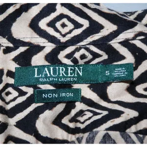 Lauren Ralph Lauren Ladies Brown Beige Button Up Geo Print Shirt Size S Non Iron thumbnail 6