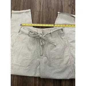 American Eagle Striped Tie Waist Straight Leg Pants Ivory Blue‎ Size 10 thumbnail 4