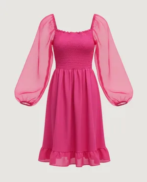 Altar'd State Pink Smocked Puff Sleeve Mini Dress Square Neck Ruffle Hem Small thumbnail 1