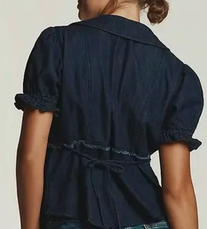 Anthropologie The Keira Denim Waisted Blouse by Pilcro thumbnail 2
