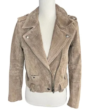 Blank NYC Taupe Suede Moto Jacket Classic Biker Style timeless size small thumbnail 1