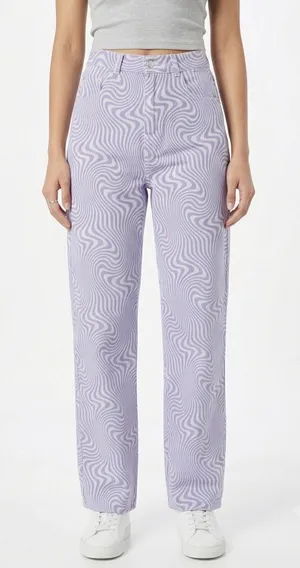 SHEKOU Psychedelic Swirl Wide Leg Jeans Medium‎ Purple Blue Y2K Satin thumbnail 1