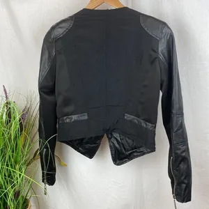 Cache Black Vegan Faux Leather Cropped Collarless Moto Zip Jacket XS thumbnail 3