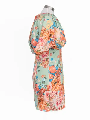 Jewel Badgley Mischka - Floral Puff-Sleeve Cocktail Dress thumbnail 2