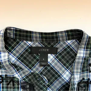 J Crew Embellished Button-Up Shirt in Forest Tartan Glen Plaid Size Small NWOT thumbnail 3