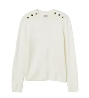 New H&M Women’s Light Knit Cream Sweater Button Accents Wool Blend Sz XL thumbnail 2