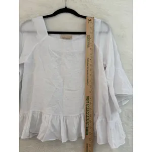 Moon River White Square Neck Ruffle Peplum Blouse Tiered Bell Sleeve Top KR1644 thumbnail 5