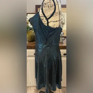 NWT B Darlin Blue Sequin Sparkly Cowl Neck Mini Dress thumbnail 3