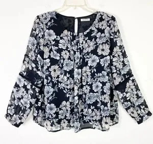 Luna Project Black & White Floral Long Sleeve Pintucked Blouse Size M thumbnail 1