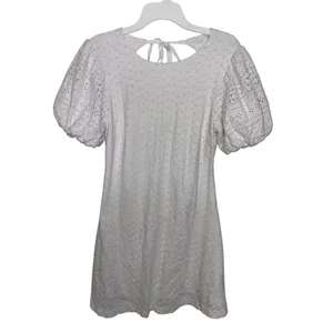 Free People White Apricot Rose Mini Dress M Eyelet Puff Sleeve Bride Rush Hoco thumbnail 2