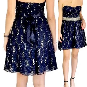 My michelle strapless navy blue rhinestone-embellished cocktail dress size 7 thumbnail 2