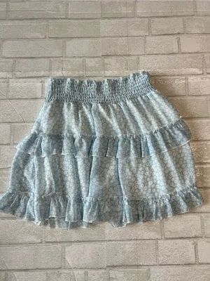 Altar'd State Light Blue Floral Ruffle Mini Skirt Rush size medium thumbnail 2