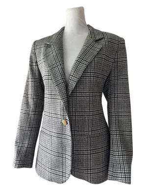 Vintage Y2K Petite Haberdashery Black & White Wool Houndstooth Plaid Blazer thumbnail 1
