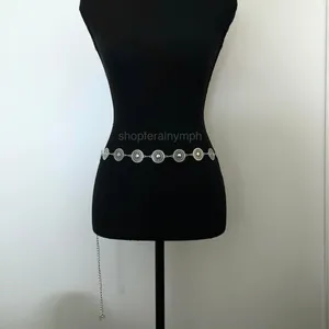 Vintage Y2K Boho Silver Mandala Circle Chain Belt, Fits 26.5–46 Inches, X7GA1166 thumbnail 4