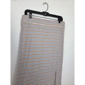 Loft Striped Midi Skirt Side Slit Off Center Stretchy Comfy Boho Modest Medium thumbnail 3