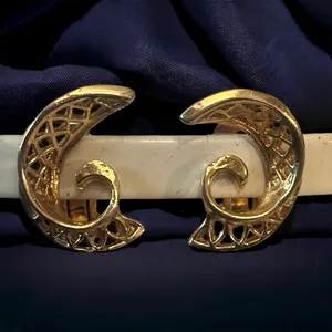 Vintage swirly filigree crescent clip on earrings thumbnail 1