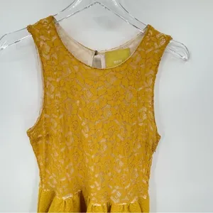 Anthropologie Maeve mustard yellow dress lace overlay sleeveless fit & flare M thumbnail 4