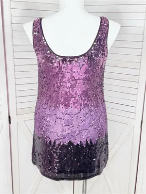 Express Sequin Ombre Mini Tank Dress Purple Pink Large Sleeveless Party Cocktail thumbnail 5