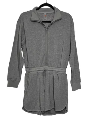 Mono B Half-Zip Long Sleeve Romper Grey Small Tencel Sporty thumbnail 1