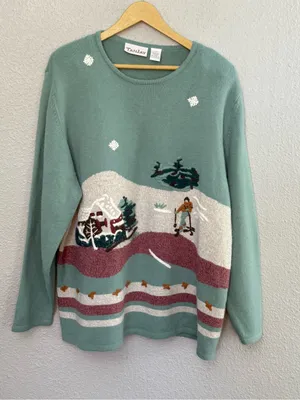 Vintage Tanjay Ski Scene Knit Sweater Size 2X thumbnail 1