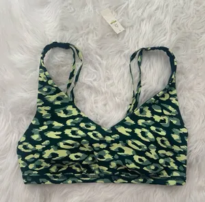 Offline By Aerie Goals Plunge Sports Bra Green Leopard Medium thumbnail 1