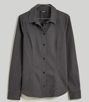 Madewell Women's Grey Darted Button-Up Shirt in (Re)generative Chino Size 10 thumbnail 1