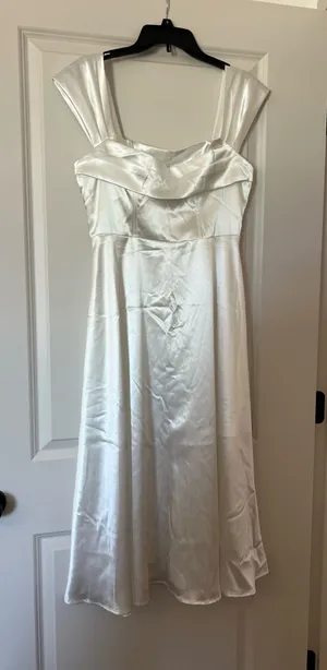 Shein White Satin Dress Midi thumbnail 1