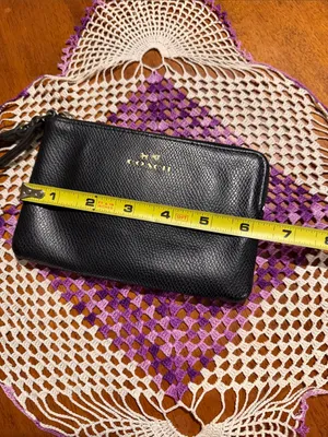 Coach Black Pebbled Leather Wristlet with Gold Logo thumbnail 9