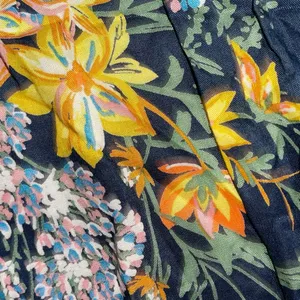 Zara Basic Z1975 Denim Floral Flare Bell Sleeve Empire Waist Dress Botanical thumbnail 6