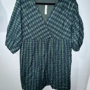 NWT Madewell Marianna Puff-Sleeve Mini Dress M Medium Plaid Green‎ X thumbnail 2