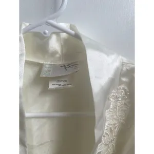Vintage 90s Ivory Satin Bridal Peignoir Set Robe & Slip Floral Lace Pearl S thumbnail 3