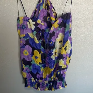 fairy y2k whimsical office Floral Halter 100% Silk size :‎ Medium thumbnail 3