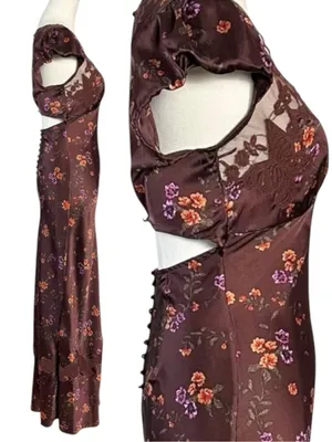 Free People Dainty Lace Retro 90s Butterfly Babe Maxi Dress in Brown Combo XL thumbnail 8