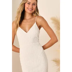 Lulus Cherished Vow White Beaded Backless Mermaid Dress Elegant Train Medium thumbnail 8