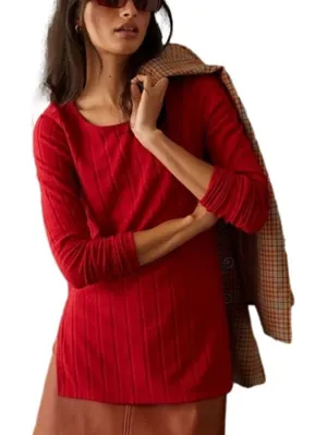 Anthropologie Ribbed Slide Slit Tunic Red New NWOT - Small thumbnail 1