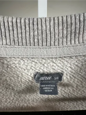 153. aerie Cream and Light Gray Fleece Oversized Pullover thumbnail 2
