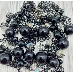 Ethel & Myrtle Black Chain Beaded Multi Strand Necklace 27" Whimsigoth Witchy thumbnail 7