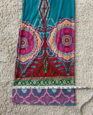 Pleated Blue and Pink Medallion Print Maxi Wide Leg Pants for Resort Wear thumbnail 7
