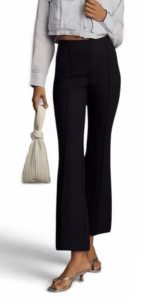 The Margot Kick-Flare Cropped Pants by Maeve Sz M Black Stretch Knit thumbnail 1