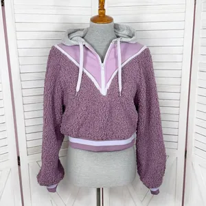 For Love &‎ Lemons Cozy Sherpa Cropped Pullover Half Zip Hoodie Purple Small thumbnail 2