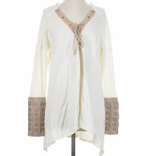 Free People Along For The Ride Tee Ivory Tan Grommet Lace Up Oversized Tunic Top thumbnail 4