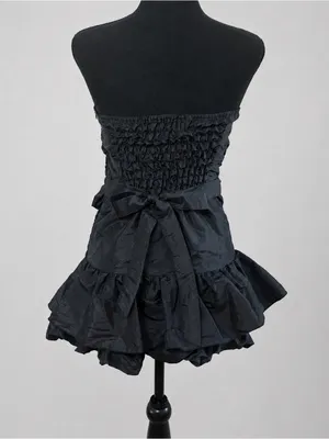 Zemeta Black Rose Strapless Ruched Rosette Bubble Mini Dress XS 3D thumbnail 9