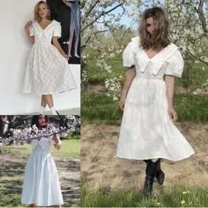 Zara White Embroidered Eyelet Lace Midi Dress‎ in Oyster White Size Small thumbnail 13