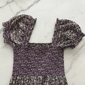 CAARA Smocked tiered Midi dress puff sleeves Ditsy floral Sz M Romantic chic thumbnail 6
